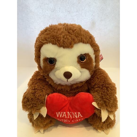 Smartliving Brown Sloth Plush With Red Heart Wanna Hang Out Stuffed Animal w/Tag - Picture 1 of 6
